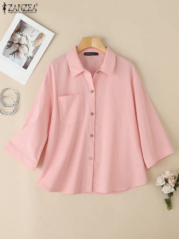 ZANZEA Women’s 3/4 Sleeve Cotton Shirt – Summer Casual - Image 4